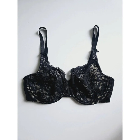 Wacoal All Dressed Up 851166 Black Lace Unlined Underwire Lingerie Bra 34DD - Picture 1 of 9